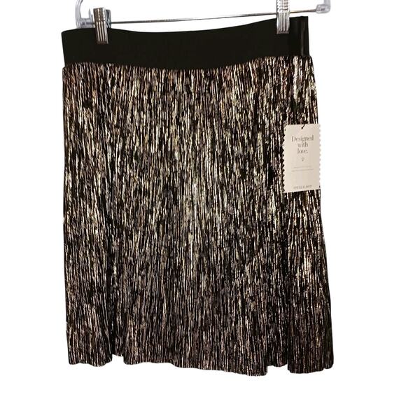 NWT STELLA & DOT Silver Metallic Skirt Womens Large Stretch Pull-On Fully Lined - Picture 1 of 8